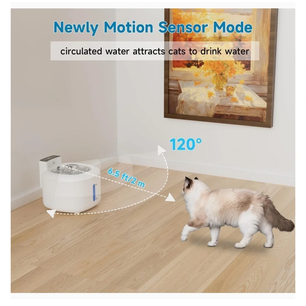 Wireless Motion Sensor Cat Water Fountain – White – NEW IN BOX!